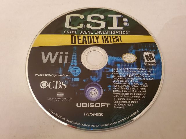 Nintendo Wii CSI Deadly Intent video game