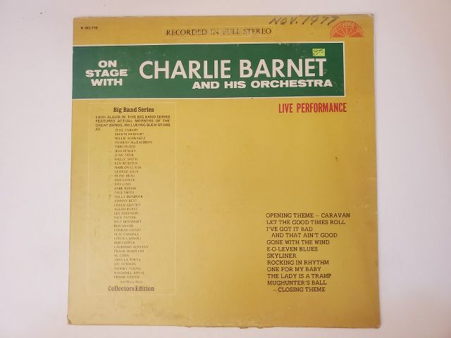 Charlie Barnet and His Orchestra On Stage With Charlie Barnet and His Orchestra vinyl record