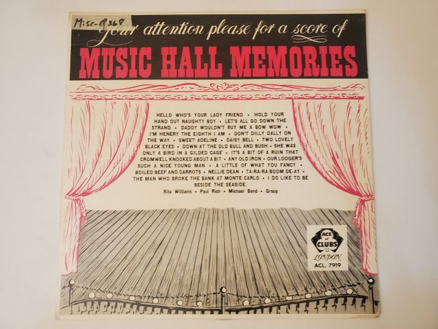 Rita Williams, Paul Rich, Michael Bond Group Music Hall Memories vinyl record