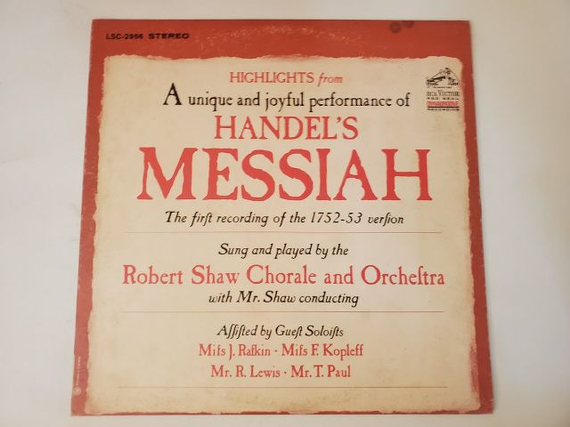 Robert Shaw Chorale and Orchestra Highlights from Handel's Messiah vinyl record