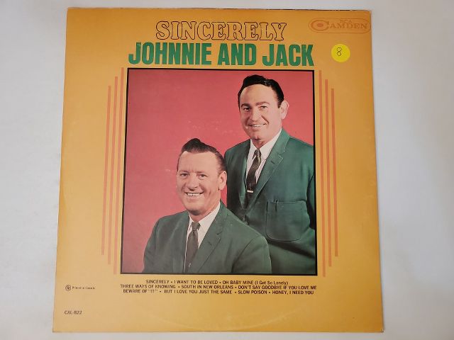 Johnnie and Jack Sincerely vinyl record