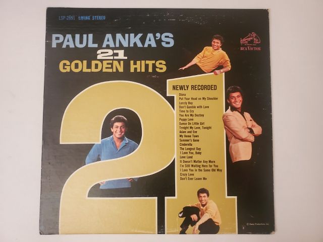 Paul Anka 21 Golden Hits vinyl record
