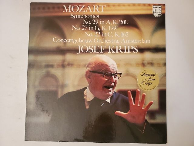 Joseph Krips, Concertgebouw Orchestra Mozart Symphonies No. 29 in A, K. 201 / No. 27 in G, K. 199 / No. 22 in C, K. 162 vinyl record