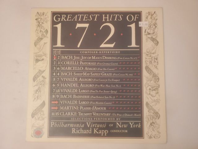 Philharmonia Virtuosi of New York Greatest Hits of 1721 vinyl record