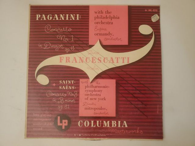 Zino Francescatti Paganini: Concerto No. 1 / Saint-Saens: Concerto No. 3 vinyl record