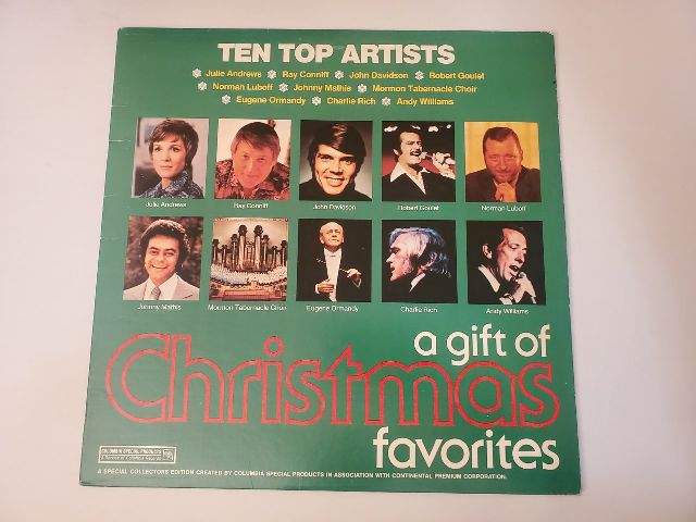 Various Artists (Julie Andrews, Ray Conniff, John Davidson, Robert Goulet, Norman Luboff, Johnny Mathis, Mormon Tabernacle Choir, Eugene Ormandy, Charlie Rich, Andy Williams) A Gift of Christmas Favorites vinyl record
