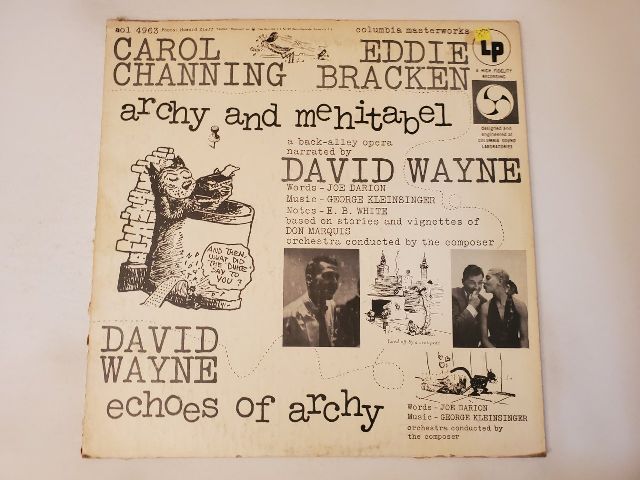 David Wayne, Carol Channing, Eddie Bracken Archy and Mehitabel vinyl record