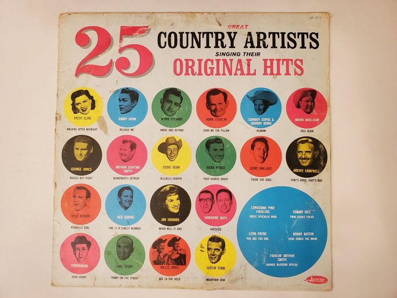 Patsy Cline,Jimmy Dean,Wynn Stewart,Hank Locklin,Cowboy Copas & Johnny Bond,Moon Mullican,George Jones,Arthur (Guitar) Smith,Eddie Dean,Webb Pierce,Jerry Wallace,Archie Campbell,Hylo Brown,Red Sovine,Jan Howard,Sunshine Boys,Stringbean,Carl Story,Willis B 25 Great Country Artists Singing Their Original Hits vinyl record