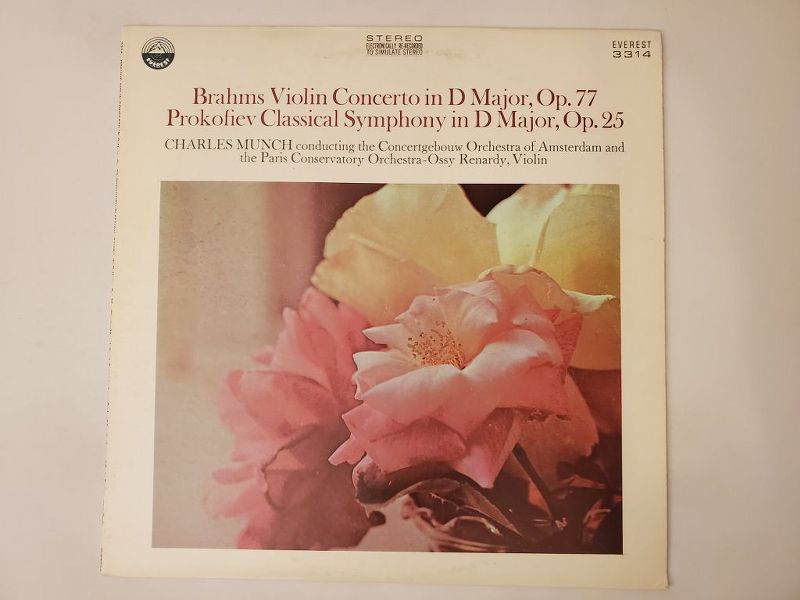 Charles Munch (conductor), Ossy Renardy (violinist), Concertgebouw Orchestra of Amsterdam, Paris Conservatory Orchestra Brahms Violin Concerto in D Major, Op. 77 / Prokofiev Classical Symphony in D Major, Op. 25 vinyl record